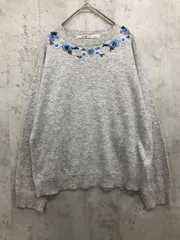 chambre de charme シャンブルドゥシャーム アンゴラ混 フラワー 刺繍 スカラップデザイン ニット セーター sizeF/グレー ◇■ レディースのサムネイル
