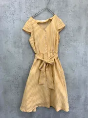 PROPORTION プロポーション ボディドレッシング ストライプ ウエストリボン ワンピース size2/黄 ■◆ レディースのサムネイル