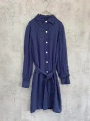 A.P.C. アーペーセー シルク ドット柄 ハーフボタン シャツ ワンピース sizeXS/紺 ■■ レディースのサムネイル