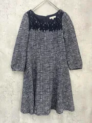 PROPORTION プロポーション ボディドレッシング ツイード レース フレア Aライン ワンピース size3/紺 ◇■ レディースのサムネイル