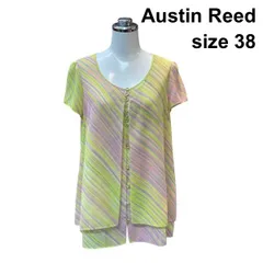 □ オースチンリード Austin Reed シアーブラウス Uネック キャップスリーブ トップス グリーン ピンク 38 M 9号 レディース Z6D301のサムネイル