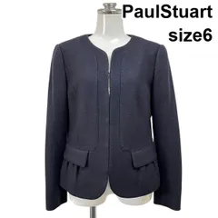 ■ ポールスチュアート PaulStuart ノーカラージャケット アウター 上着 長袖 ポケット ネイビー 6 S 7号 レディース S6H926のサムネイル