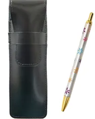 【半額キャンペーン】 記念品・プレゼント・贈答品 スリム牛革ペンケース黒 花柄ボールペンセットのサムネイル