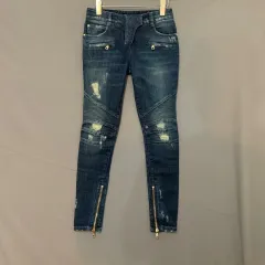 34 BALMAIN バルマン ダメージ バイカー ストレッチ ジッパー デニム ズボンのサムネイル