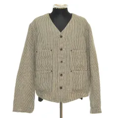 566670 Nigel Cabourn ナイジェルケーボン ●ノーカラージャケット ヒッコリーカバーオール 8036-00-80001 サイズ50 汚し加工 メンズ 日本製 ストライプのサムネイル
