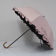 芦屋ロサブラン 完全遮光 折りたたみ日傘 USED美品 2段折 フリル ピンク 寒竹手元 UVカット 遮熱 折りたたみ 50cm FS9905のサムネイル