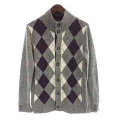 メンズメルローズ MEN'S MELROSE カーディガン 3 グレー 紫 パープル アーガイル柄 スタンドカラー 長袖 /AP ■MAのサムネイル