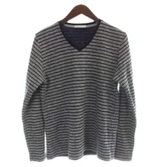 メンズメルローズ MEN'S MELROSE Tシャツ ウール混 4 グレー ストライプ柄 Vネック 長袖 /AP ■MAのサムネイル