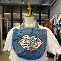 【東あずま店　併売品】　ロデオクラウンズ RODEO CROWNS　denim　デニム　バッグ　BAG　ブルー 青 藍色 ネイビー 紺色　BLUE　NAVY　ワッペン　刺繡　tote　トートのサムネイル
