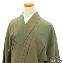 斉藤三才 色無地 無地着物 紋なし 袷 レディース 正絹 緑 地模様 鳩 鳥 色ぼかし 無地 身丈157cm 裄丈64.5cm お出かけ お稽古 美術鑑賞 お出かけ Ｓ～Ｍサイズ相当 送料無料 即日発送 のサムネイル