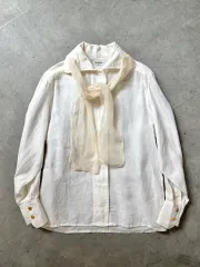 シャネル CHANEL 90s 白 リネン タイ ブラウス シャツのサムネイル