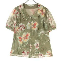美品 Laura Ashley ローラアシュレイ 花柄 半袖 シアー袖 ブラウス 11 ブラウン レディース 古着のサムネイル