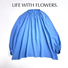 cY59 LIFE WITH FLOWERS ネック ギャザー ブラウス シアー シャツ ブラウス ブラウス 薄手 青 ブルーのサムネイル