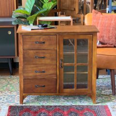 新品】Vintage Style Cabinet / キャビネット 4引出し ガラス扉 天然木