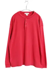 【お得なクーポン配布中!】 90s バナナリパブリック ヘンリーネック 長袖 Tシャツ メンズ L / オールド 旧タグ 無地 ロンT ヘビーウェイト コットン カットソー レッドのサムネイル