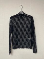 yori ヨリ シルク混 シェルボタン フリルデザイン ブラウス ネイビー 