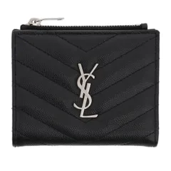 【再値下げ】SAINT LAURENT PARIS サンローランパリ Vステッチ コンパクトウォレット 二つ折り財布 575879 レディース レザー ブラック シルバー金具 中古のサムネイル