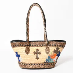 極美品 CHROME HEARTS クロムハーツ セメタリークロス カゴバッグ ショルダーバッグ ストロー ハラコ レザー ベージュ シルバー 中古 4a005597のサムネイル