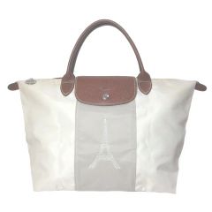 限定品 LONGCHAMP ロンシャン プリアージュ エッフェル塔 刺繍 M 白