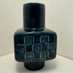 深青色 角型 陶器製 フラワーベース 花瓶 台座付き | Mercari