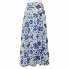 カールラガーフェルド KARL LAGERFELD ロングスカート 花柄 タックフレア 9AT M相当 グレー ブルー ■GY09 Xのサムネイル