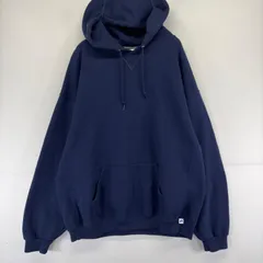 古着 ラッセル Russell スウェット プルオーバー パーカー 前Vガゼット 大きいサイズ 2XL  ネイビー 無地 メンズのサムネイル