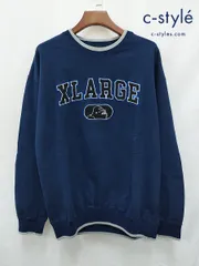 P504 [人気] XLARGE エクストララージ トレーナー L ネイビー 綿100% スウェットシャツ 101224012024 | ★のサムネイル