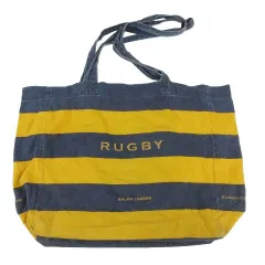 ラルフローレン ラグビー RALPH LAUREN RUGBY ヴィンテージ キャンバストートバッグ ロゴプリント ボーダー ネイビー 紺 イエロー 黄色のサムネイル