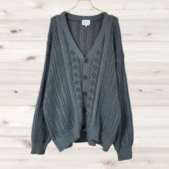 A1977 エマクローズ EMMA CLOTHES カーディガン 長袖(L) グレー 総柄 Vネック ノーカラーのサムネイル