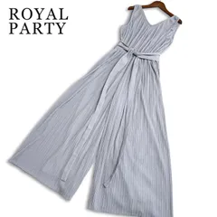 ROYAL PARTY ロイヤルパーティ 春夏★ リブ ワイド マキシ丈 ストライプ オールインワン サロペット Sz.F レディース 灰のサムネイル