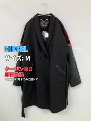 DIESEL ディーゼル チェスターコート M ブラック ウール・ニット 合成皮革/人工皮革 無地 ロング丈 フードなし レディースのサムネイル