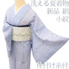 百華❀Y5302◇新品 仕付け糸付き 洗える夏着物 絽 縦縞 萩 小紋 - メルカリ