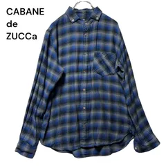 ●棚番号BE-2 カバンドズッカ CABANE de ZUCCa オンブレチェック 長袖 シャツ M ブルー ブラック コットン レーヨン 日本製　ネルシャツ　ヴィンテージのサムネイル
