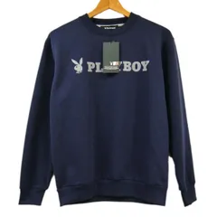 未使用品◆PLAYBOY プレイボーイ スウェット トレーナー ロゴプリント 長袖 裏起毛 ネイビー メンズのサムネイル