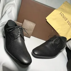 美品 LOUIS VUITTON ルイヴィトン LVロゴ パンチングデザインドレスシューズ黒 ブラックレザー 7 25〜26cm メンズ ビジネス 付属ありのサムネイル