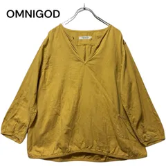 ●棚番号BH-6 オムニゴッド OMNIGOD Vネック プルオーバー シャツ ブラウス size3 イエロー系 日本製 コットン100% マスタードのサムネイル