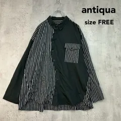 antiqua アンティカ FREE ブラック ライトグレー ストライプ 切替 シャツ ブラウス 長袖 トップス 異素材 ドッキング オーバーサイズ ビッグシルエット ゆったり カジュアル モード 個性的 おしゃれ ★ ■◇ ◇■のサムネイル