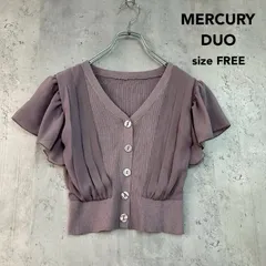 MERCURYDUO マーキュリーデュオ F フリーサイズ 異素材ドッキングリブニット ラベンダー系 サマーニット シフォン フリルスリーブ 半袖 Vネック シアー 切り替え きれいめ フェミニン ★ ■◆のサムネイル