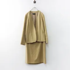 大きいサイズ インディヴィ INDIVI ストレッチノーカラージャケット スカート セットアップ 42■ベージュ スーツ【2400015074580】のサムネイル