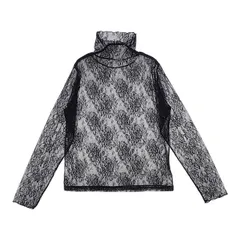 Ray Beams ストレッチレースハイネックトップス カットソー 定価7700円 シアー 長袖Ｔシャツ カットソー ロンＴ ブラック レディース レイビームス【中古】6-0708M∞のサムネイル