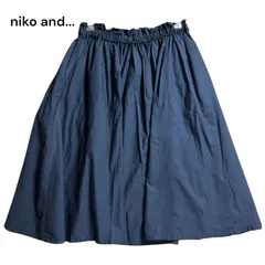 ●棚番号BI-2 niko and... ニコアンド 膝下 ギャザースカート 綿100% ネイビー 紺 ST73CM01SB ウエストゴム 裏地無 63.5cm スカートのサムネイル