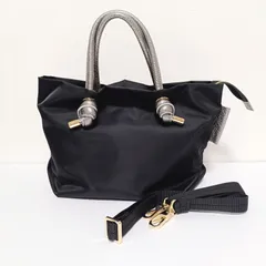 VIOLAd'ORO ヴィオラドーロ  2WAYショルダーバッグ トートバッグ BIANCA Sサイズ ナイロン×本革レザー ブラック×ゴールド レディース 美品のサムネイル