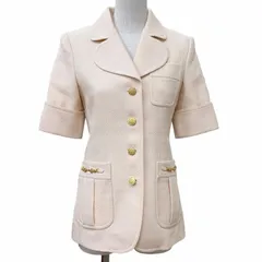 未使用品★GUCCI グッチ 643288 ウール100% ホースビット レザー使い 総柄 半袖 ジャケット ベージュ 38 イタリア製 正規品 ハンガー付きのサムネイル