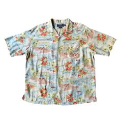 ラルフローレン 90s オープンカラーシャツ シーフード 魚 シンガポール