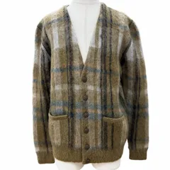 極美品▼CELINE セリーヌ 20AW 2A32J204L ブラッシュドモヘア チェック柄 Vネック ニット カーディガン カーキ S 伊製 正規品 メンズのサムネイル