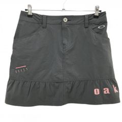 【超美品】オークリー スカート グレー×ライトピンク ナイロン混 ロゴプリント レディース L ゴルフウェア Oakley