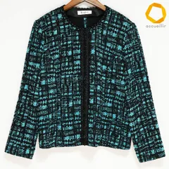 #anc リリアンビューティ Liliane Burty ジャケット LL 水色 黒 大きいサイズ レース ラメ ノーカラー タグ付き 美品 レディース [1010440]のサムネイル