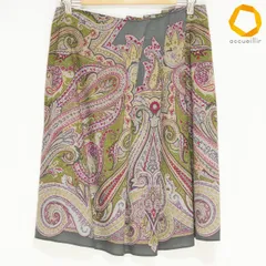 #wnc エトロ ETRO スカート 46 緑 赤 ベージュ ペイズリー柄 バックジップ レディース [1011418]のサムネイル