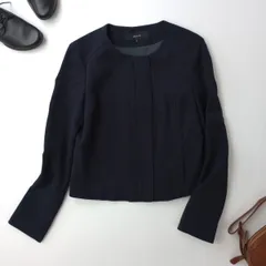 allureville アルアバイル ノーカラージャケット ダブルジップ ショート丈 ネイビー/26Aのサムネイル