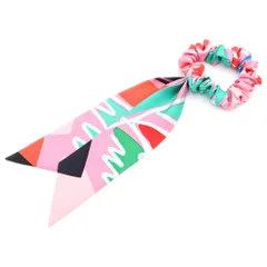HERMES (エルメス) シュシュベッラ 総柄プリント シルク ヘアゴム アクセサリー ピンク/グリーン 箱のサムネイル